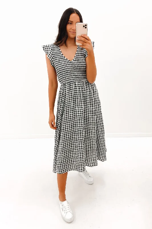 Tarli Midi Dress Black Trendy Mock Neck Midi Dress