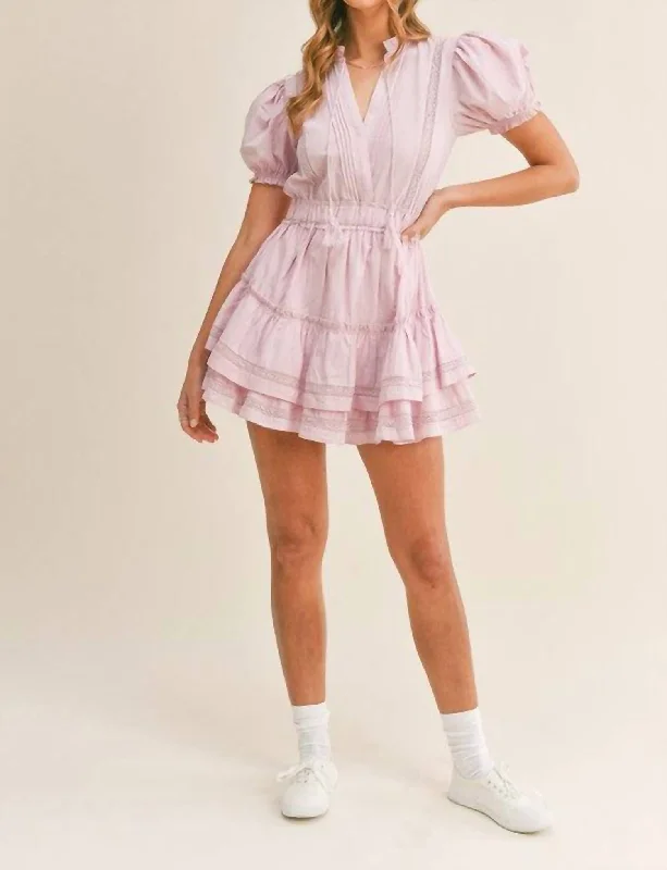 Tatum Ruffle Mini Dress In Lavender Fashionable Button-Front Mini Dress