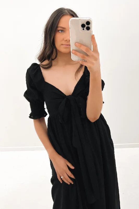 Ted Midi Dress Black Elegant Pleated Sleeve Midi Dress