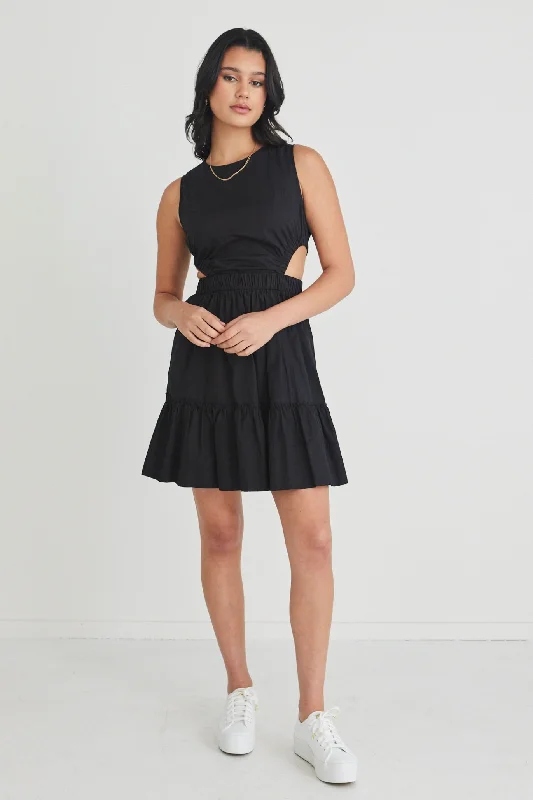 Upward Black Sleeveless Cut Out Mini Dress Fashionable Button-Front Mini Dress