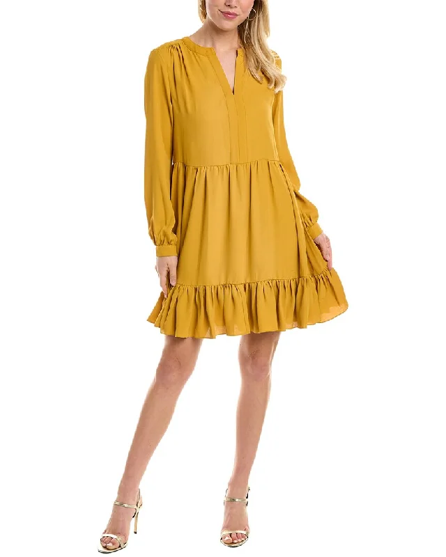 Vince Camuto Split Neck Mini Dress Fashionable Mini Dress with Frills