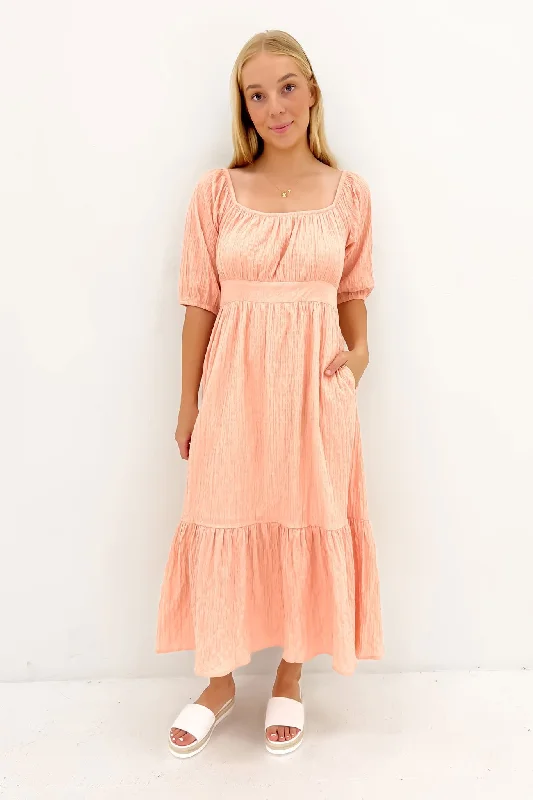 Violet Midi Dress Muted Peach Stylish Striped Midi Dress