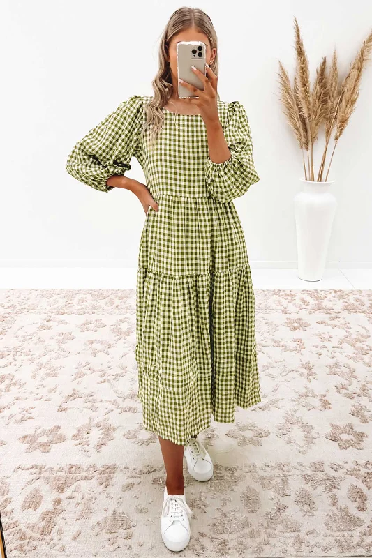 Westley Midi Dress Green Fashionable High-Low Midi Dress