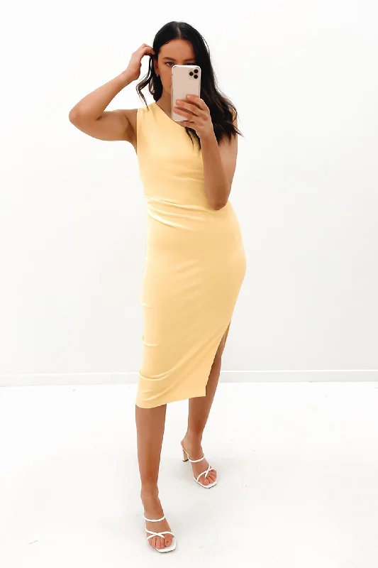 Willow Midi Dress Yellow Fashionable Fitted Midi Dress