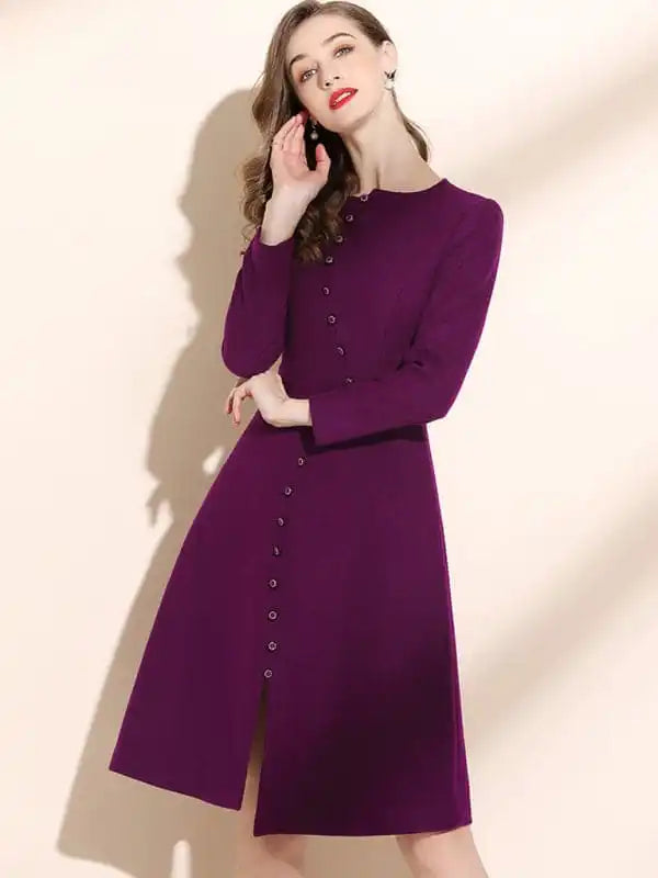 Women’s Crew Neck Button Front Long Sleeve Midi Dress Elegant Pleated Sleeve Midi Dress Women’s Crew Neck Button Front Long Sleeve Midi Dress Elegant Pleated Sleeve Midi Dress