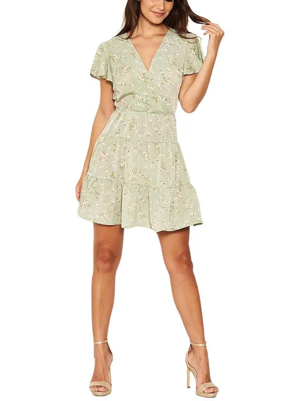 Womens Boho Floral Print Mini Dress Stylish Summer Mini Dress