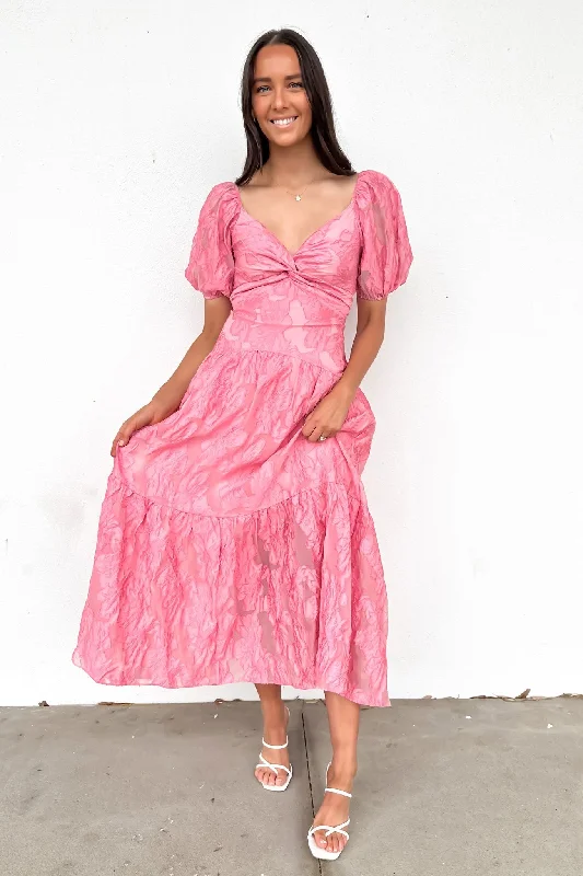 Zabelle Midi Dress Pink Stylish Vintage Midi Dress