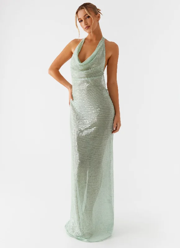 Above the Clouds Cowl Maxi Dress - Green Trendy V-Neck Maxi Dress