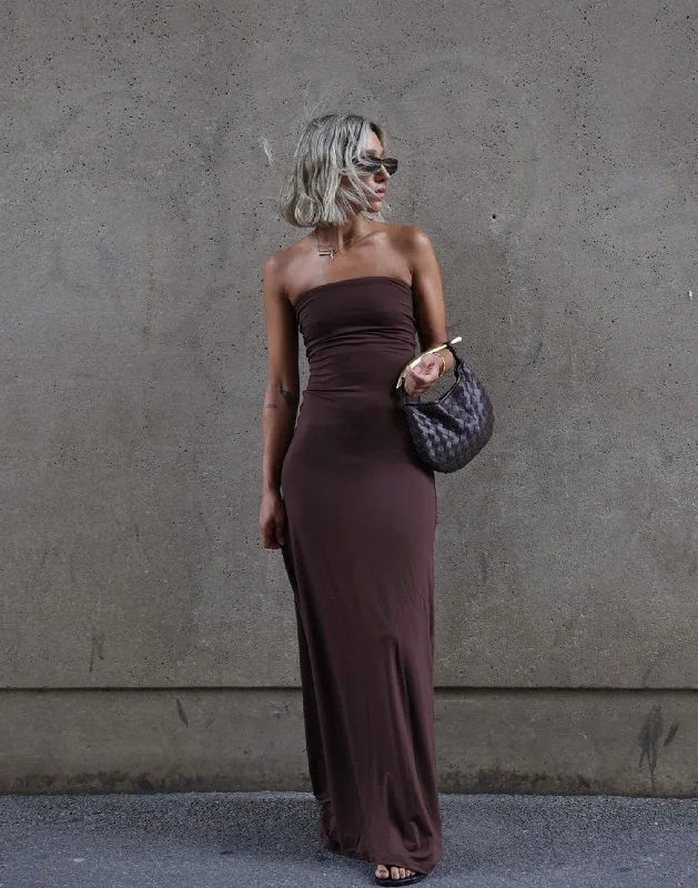 Ada Maxi Dress (Cocoa) Trendy Satin Maxi Dress