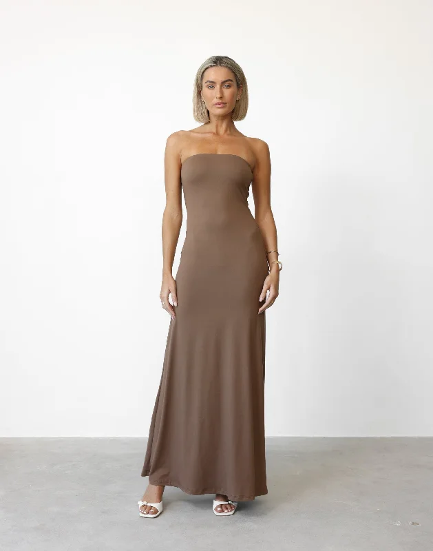 Ada Maxi Dress (Mocha) Fashionable Faux Wrap Maxi Dress