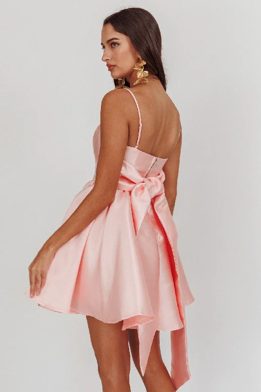 Athens Flared Bow Mini Dress Blush