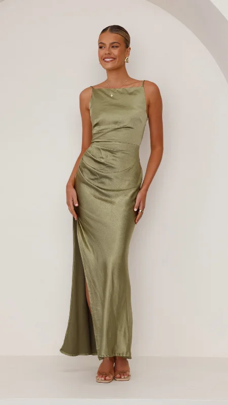 Ava Maxi Dress - Olive Comfortable Ruffle Hem Maxi Dress
