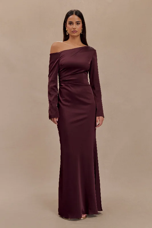 Avery Long Sleeve Maxi Dress - Plum Trendy Maxi Dress with Belt