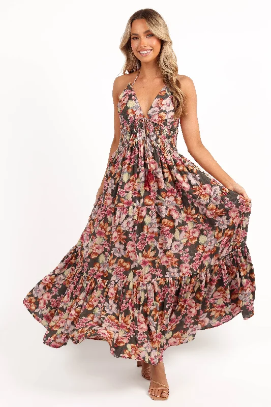Benson Maxi Dress - Dark Green/Multi Fashionable Button-Down Maxi Dress