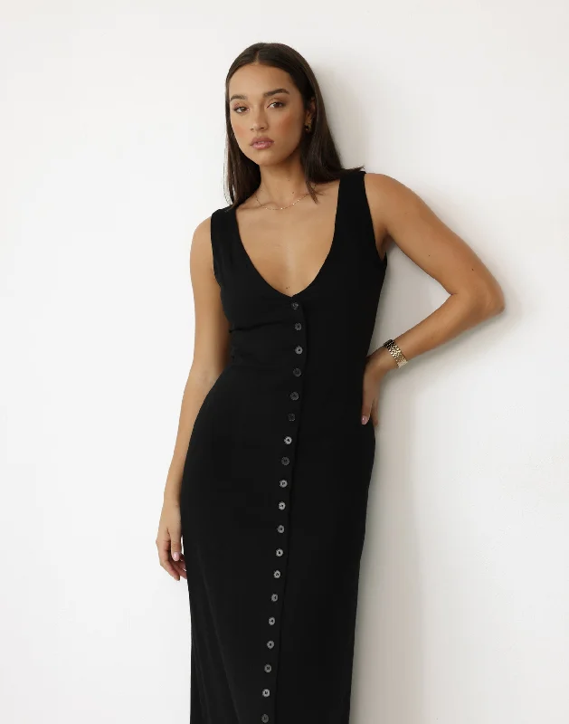 Cailey Maxi Dress (Black) Classic V-Neck Maxi Dress