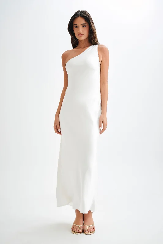 Camille One Shoulder Satin Maxi Dress - White Classic Tulle Maxi Dress