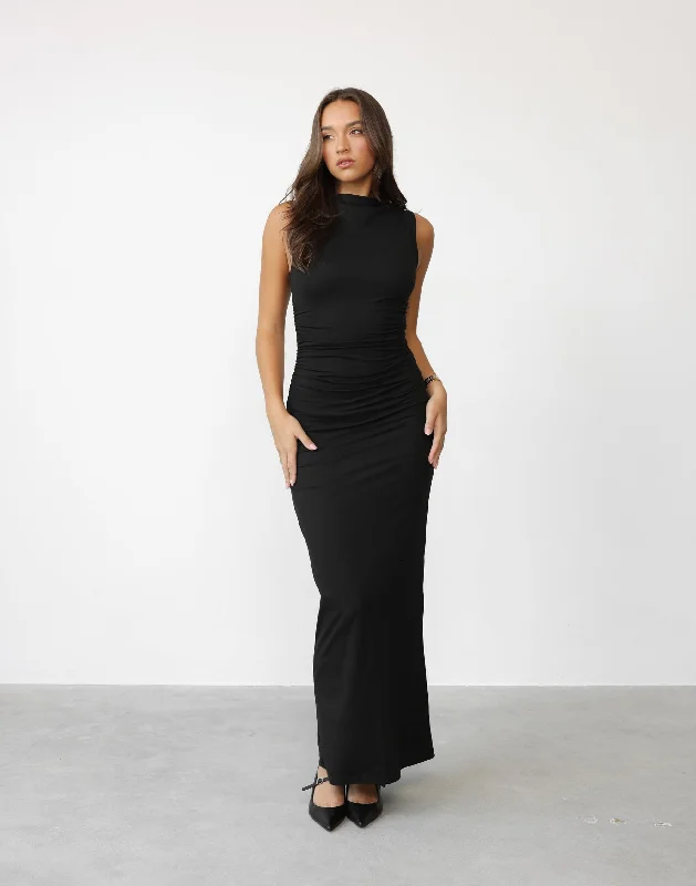 Caprice Maxi Dress (Black) Stylish Long Sleeve Maxi Dress
