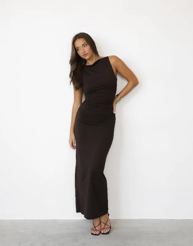 Caprice Maxi Dress (Chocolate) Trendy Maxi Dress with Straps