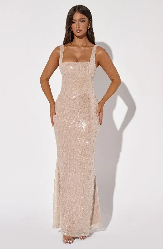 Corinne Maxi Dress - Nude Trendy Maxi Dress with Lace