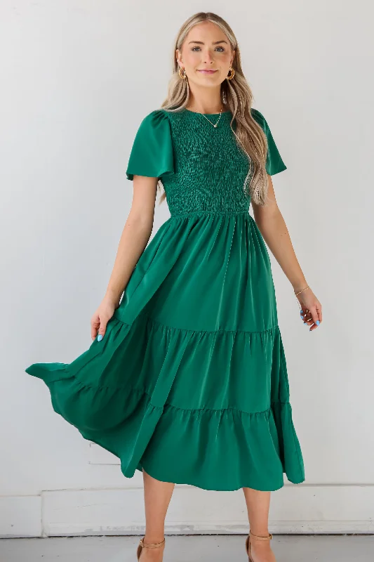 Cute Contentment Kelly Green Tiered Maxi Dress Elegant Maxi Dress with Lace