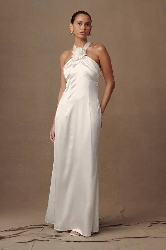 Dylan Rose Halter Maxi Dress - White Elegant Maxi Dress with Slit