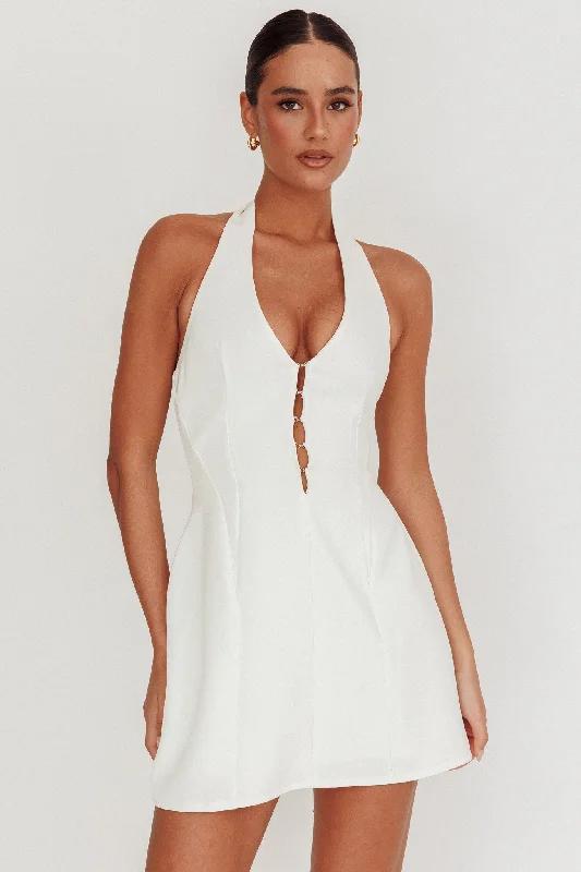 Elisabet Halter Neck Mini Dress Off White