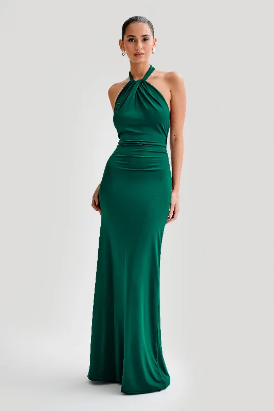 Elyna Slinky Halter Maxi Dress - Forest Green Fashionable Chiffon Maxi Dress