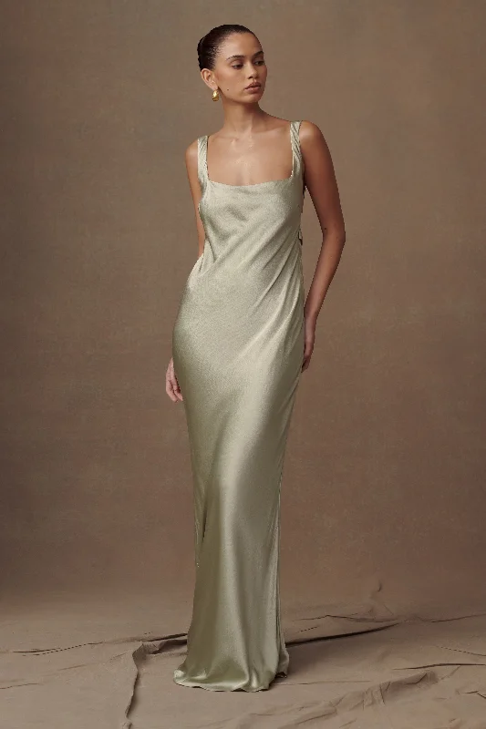 Ensley Satin Maxi Dress - Sage Chic Boho Print Maxi Dress