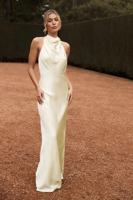 Esther Iridescent Satin Cowl Maxi Dress - Lemon Sorbet Stylish Longline Maxi Dress