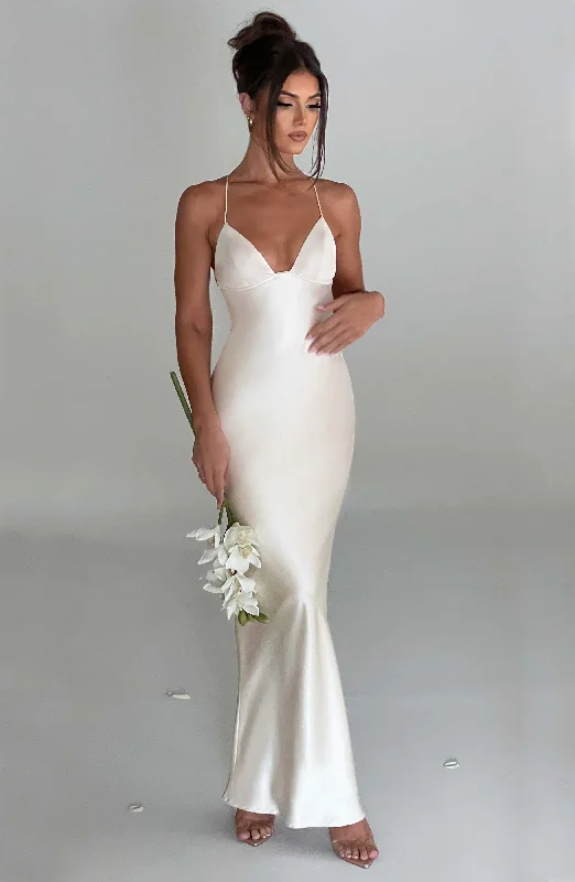 Fenty Maxi Dress - Ivory Elegant Velvet Maxi Dress