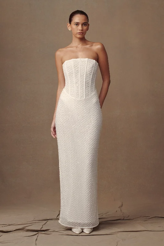 Gemma Strapless Sequin Maxi Dress - White Fashionable Button-Down Maxi Dress