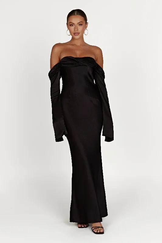 Giselle Off Shoulder Cowl Neck Maxi Dress - Black Stylish Off-Shoulder Maxi Dress