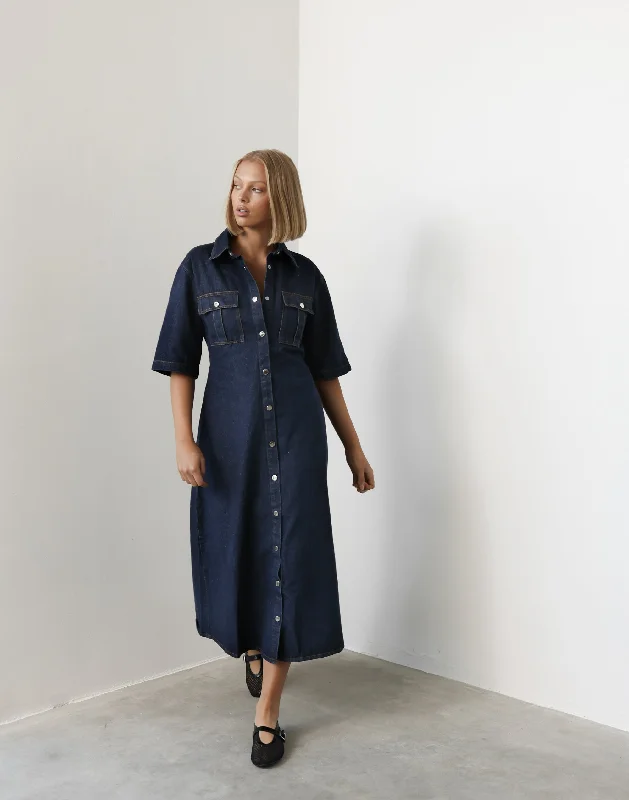 Hadid Maxi Dress (Dark Denim) Comfortable T-Shirt Maxi Dress