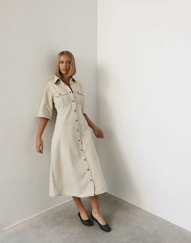 Hadid Maxi Dress (Oat) Comfortable Satin Maxi Dress