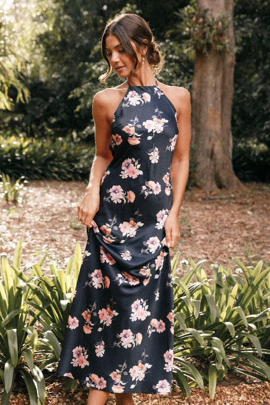 Hadley Halterneck Maxi Dress - Black Floral Classic Solid Maxi Dress