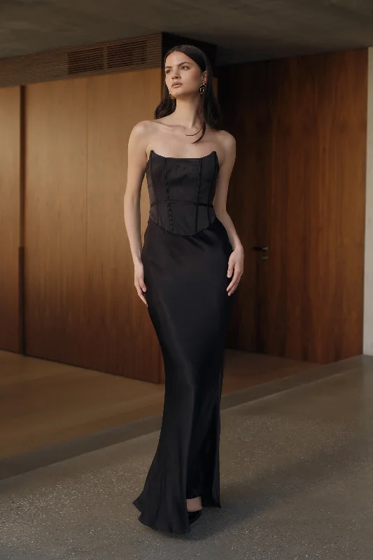 Harlow Satin Strapless Maxi Dress - Black Fashionable Sheer Maxi Dress