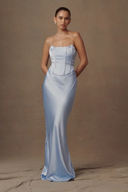 Harlow Satin Strapless Maxi Dress - Cornflower Blue Trendy Ruffled Maxi Dress