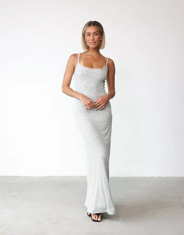 Helia Maxi Dress (Grey Marle) Elegant Pleated Maxi Dress