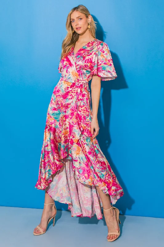 CAUSE TO CELEBRATE HI-LO SATIN MAXI DRESS Comfortable Cotton Maxi Dress