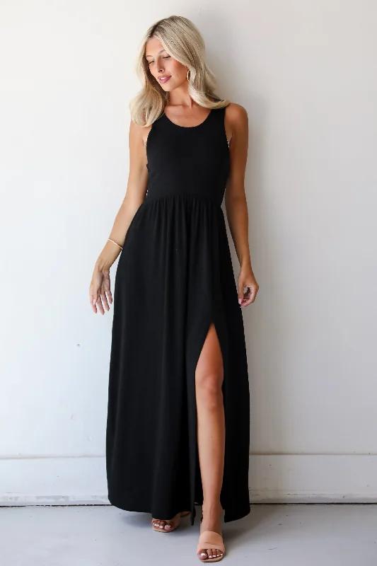 FINAL SALE - Ideal Choice Knit Maxi Dress Casual Maxi Dress with Pockets