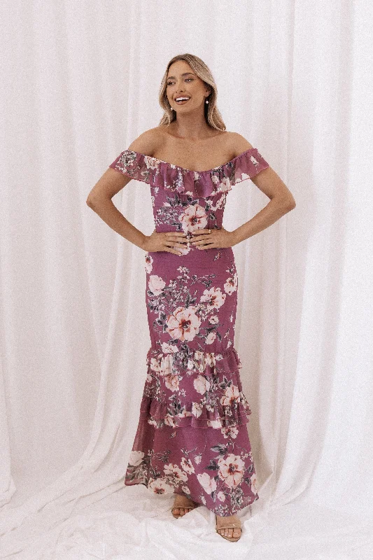 Irelynn Maxi Dress - Dark Rose Floral Classic Strapless Maxi Dress