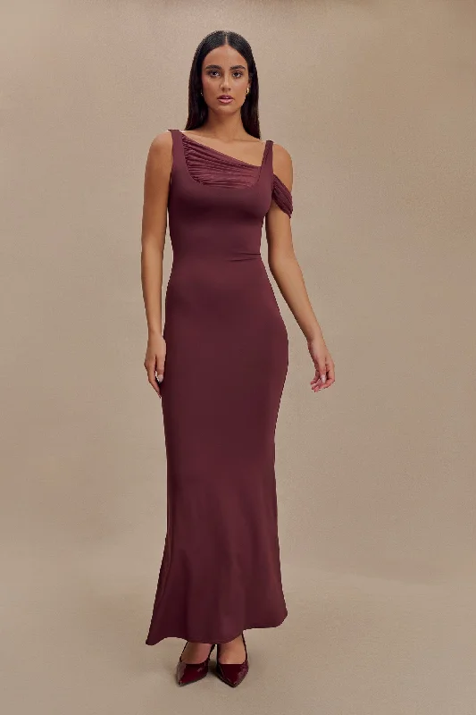 Janette Recycled Nylon And Mesh Sleeveless Maxi Dress - Mahogany Trendy Fit-and-Flare Maxi Dress
