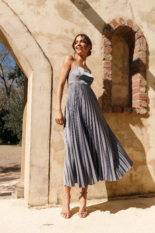 Keegan Maxi Dress - Steel Gray Cozy Ruffle Sleeve Maxi Dress