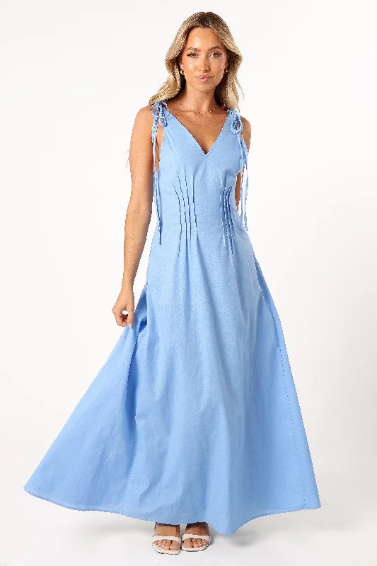 Lainey Tie Maxi Dress - Blue Fashionable Sleeveless Maxi Dress