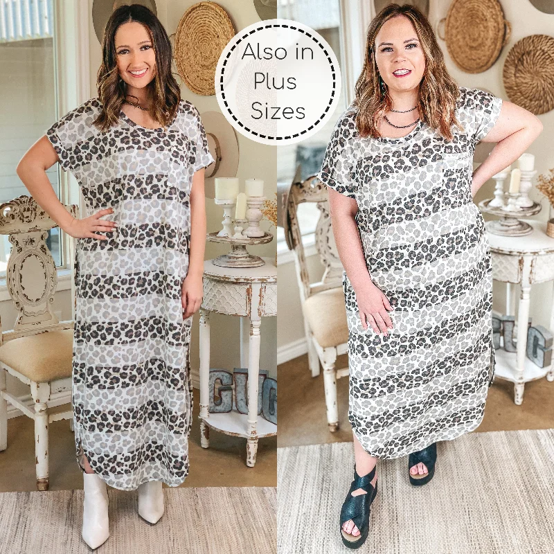 Meet for Mimosas Front Pocket Striped Maxi Dress in Leopard Comfortable Satin Maxi Dress