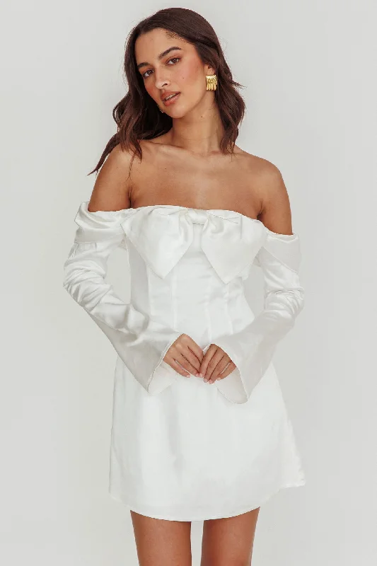 Lilith Off Shoulder Bow Mini Dress White