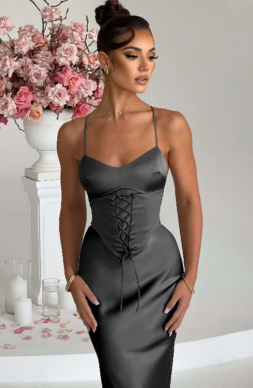 Lillia Maxi Dress - Charcoal Trendy Maxi Dress with Straps