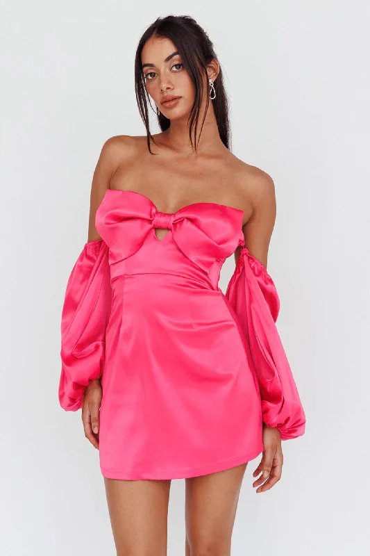 Lilly Off-Shoulder Bow Mini Dress Pink