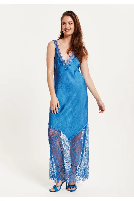 Liquorish Lace Detailed V Neck Maxi Dress In Blue Chic Summer Floral Maxi Dress