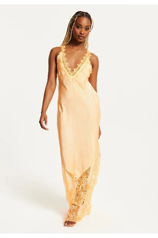 Liquorish Lace Detailed V Neck Maxi Dress In Orange Elegant Maxi Dress with Lace